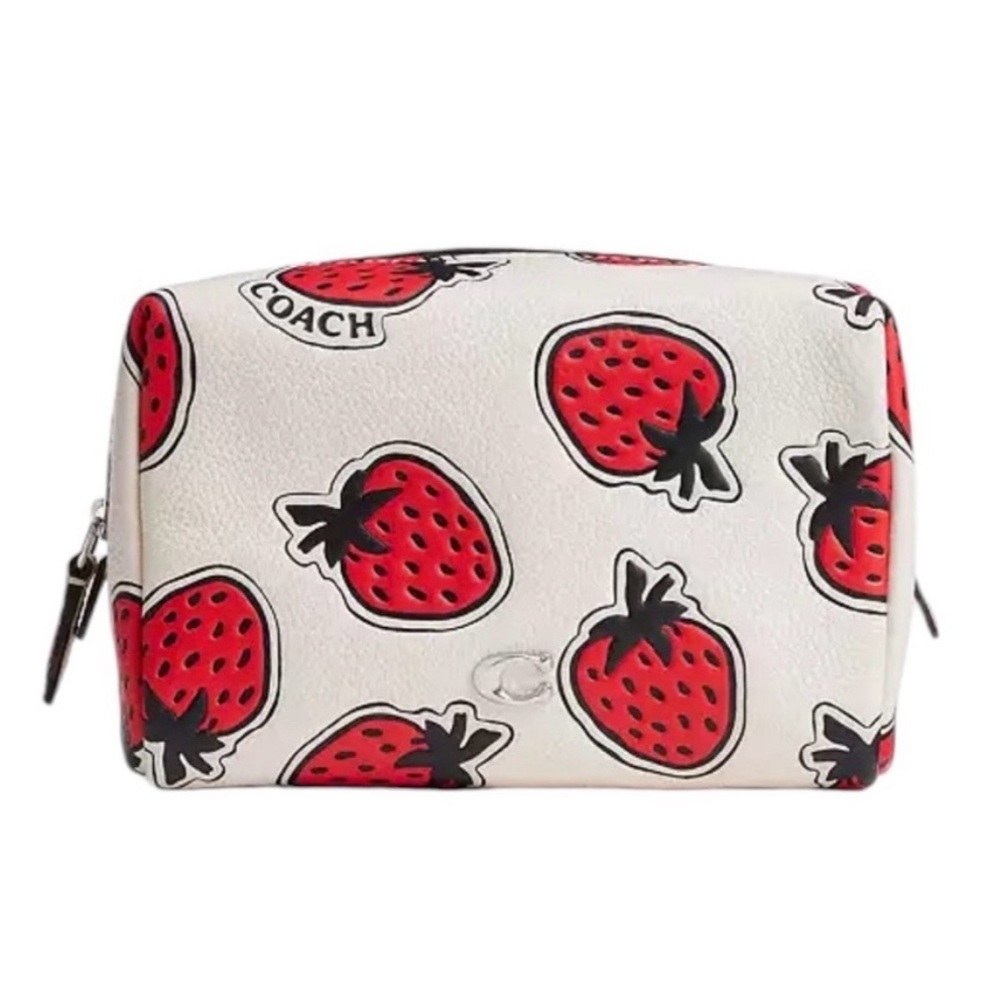 Last one! New COACH STRAWBERRY PRINT LEATHER COSMETIC CASE